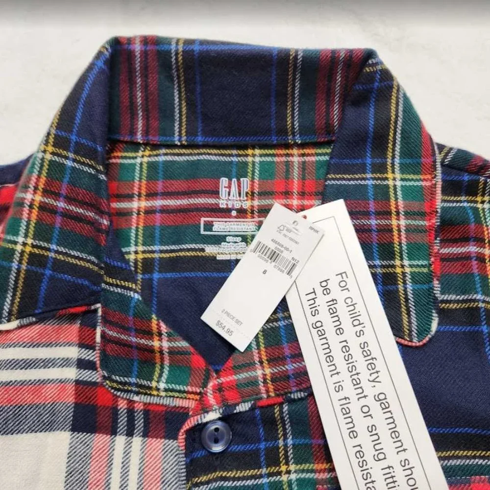 New boys 6 8 10 Gap kids plaid button up pajama set - top & bottoms